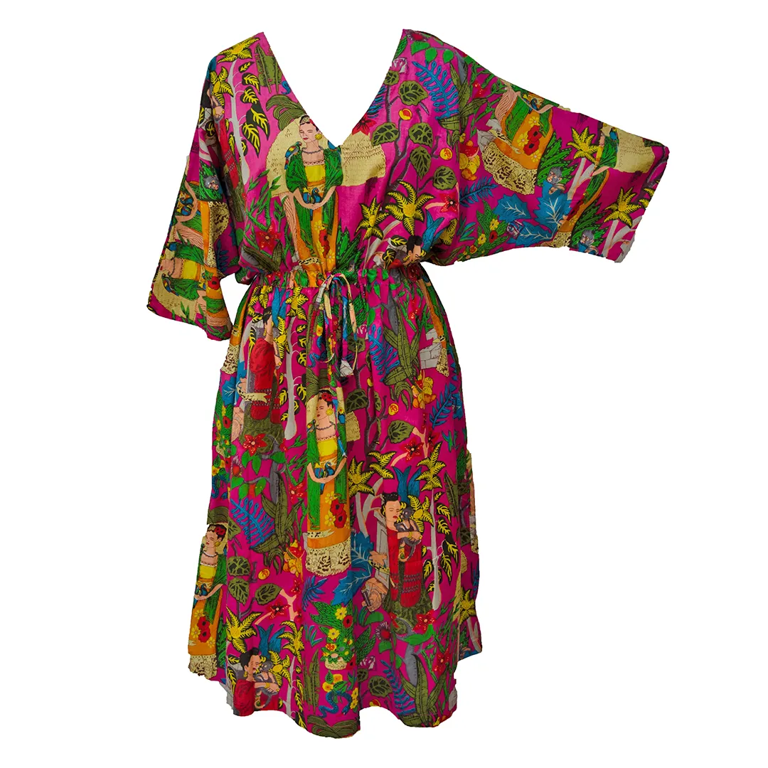 Hot Pink Multicolored Artistic Cotton Maxi Dress UK Size 18-32 M159