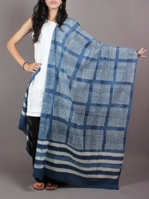 Indigo White Cotton Mul Hand Block Printed Dupatta - D0417080