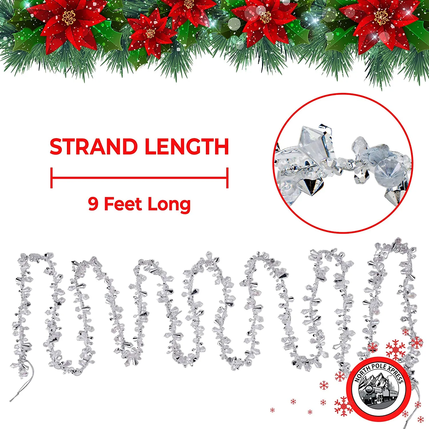 Iridescent Silver and Clear Crystal Bead Garland, 9 feet