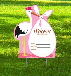 It's A Girl Stork Outdoor Yard Sign - Pink