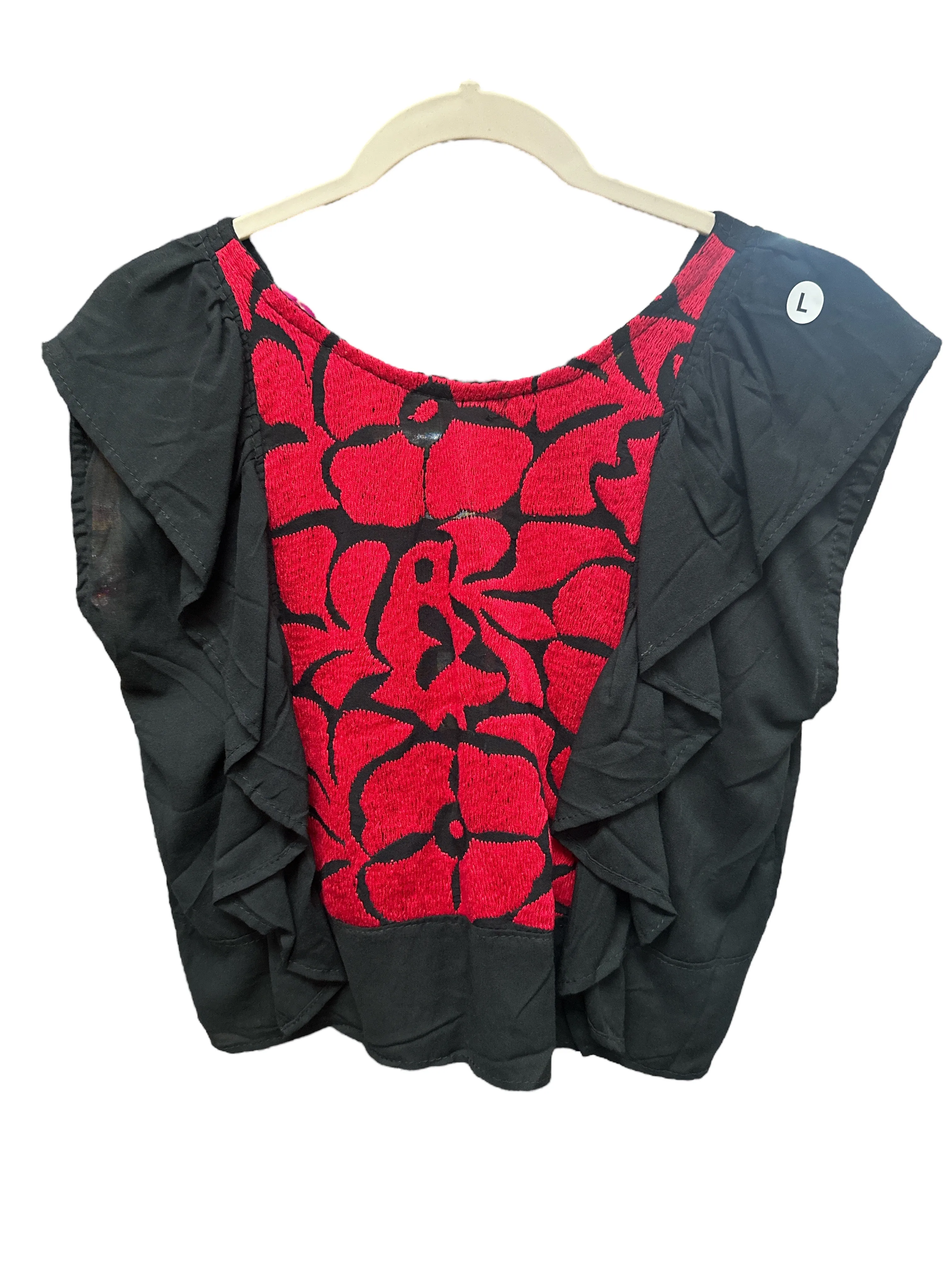 Jalapa Embroidered Crop Top Black and Red