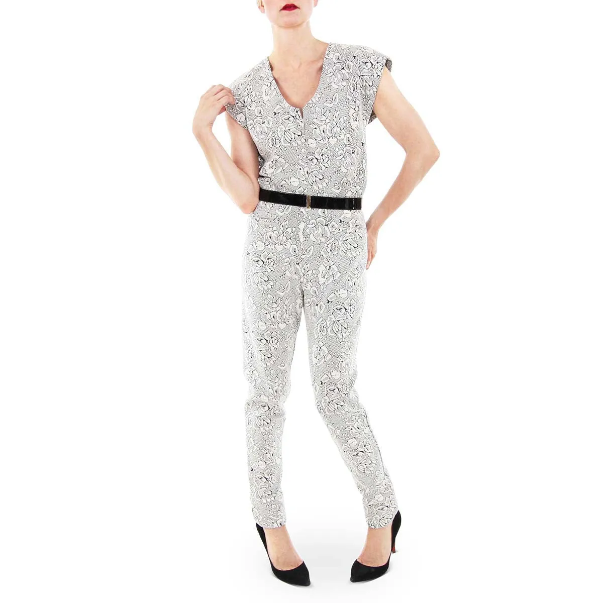 Justine Jumpsuit - Zipper Front in White Floral