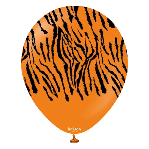 Kalisan 12" Safari Tiger Printed Orange (Black) Latex Balloon, 25 pieces