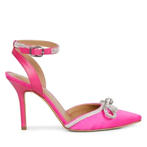 Kylie Silver Crystal Bow Hot Pink Leather Pumps