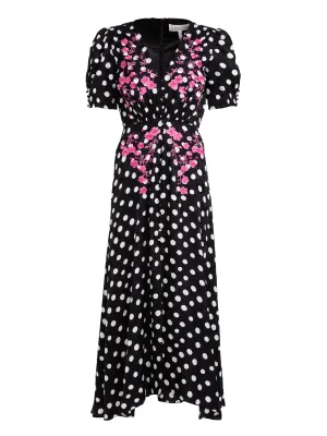 Lea Long Dress in Polka Dot Flower Embroidery