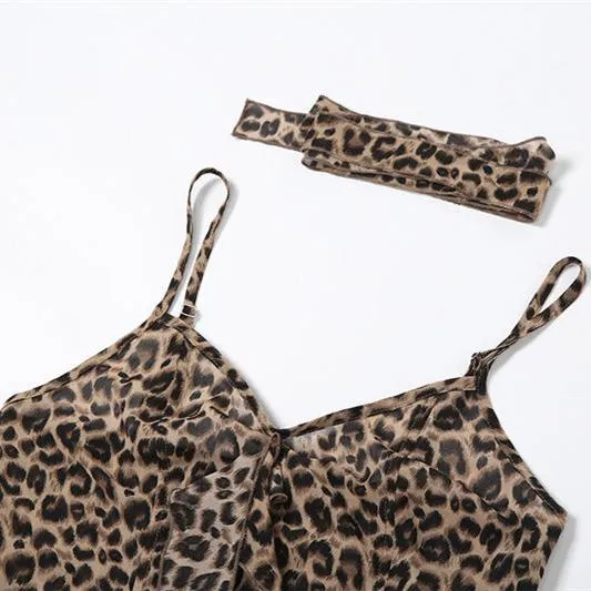 Leopard Print Halter V-Neck Top