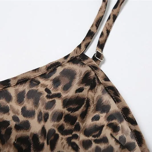 Leopard Print Halter V-Neck Top