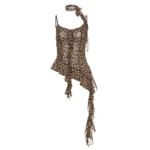 Leopard Print Halter V-Neck Top