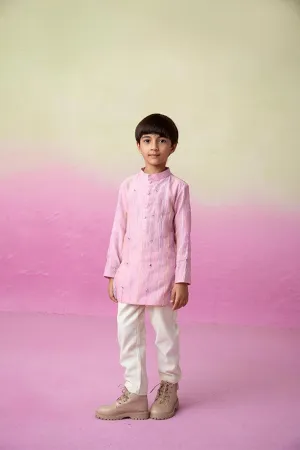 Little Athlete- Orchid Pink Hand Embroidered Kurta & Pants Set for Boys