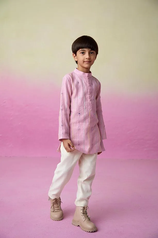 Little Athlete- Orchid Pink Hand Embroidered Kurta & Pants Set for Boys