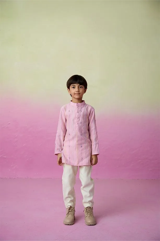 Little Athlete- Orchid Pink Hand Embroidered Kurta & Pants Set for Boys