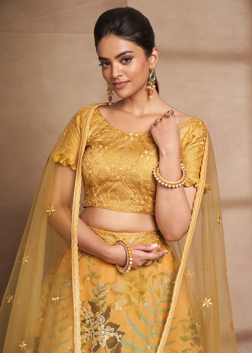 Lovely Yellow Floral Digital Printed & Embroidered Lehenga Choli