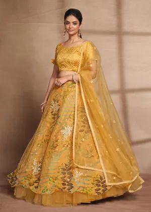 Lovely Yellow Floral Digital Printed & Embroidered Lehenga Choli