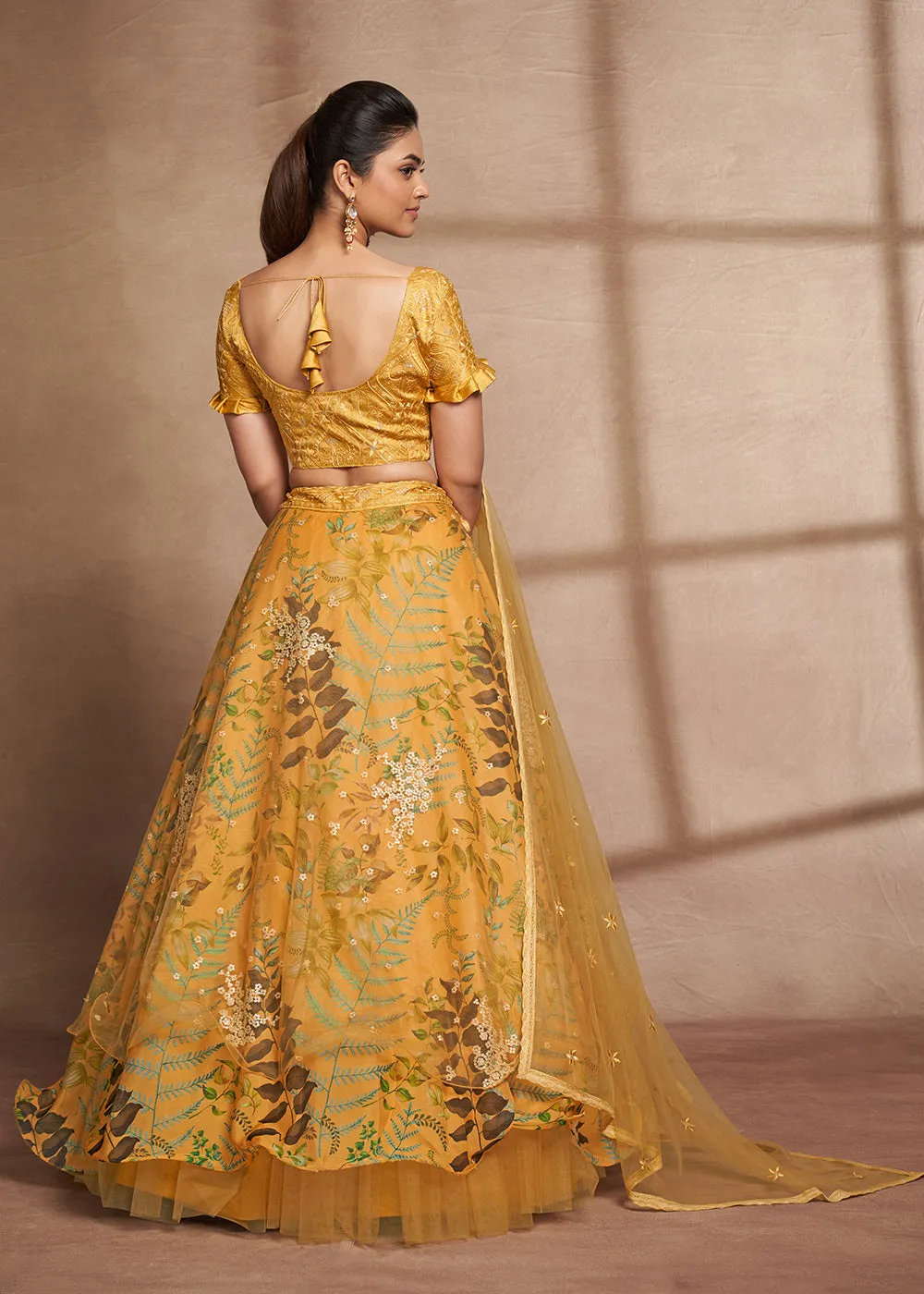 Lovely Yellow Floral Digital Printed & Embroidered Lehenga Choli