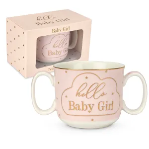 Mad Dots Hello Baby Girl Twin Handled Gift Boxed Mug