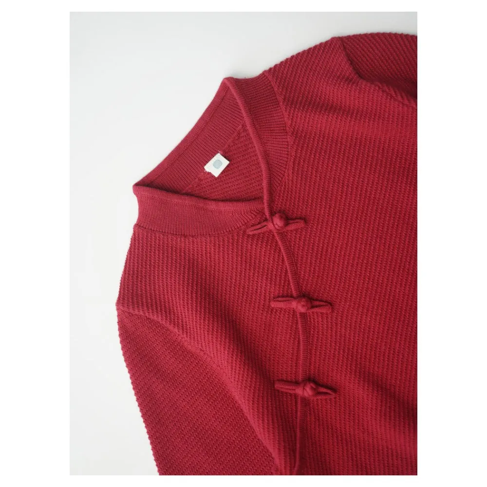 MaNa Red Unisex Mandarin Collar Sweater with Handcrafted Frog Buttons