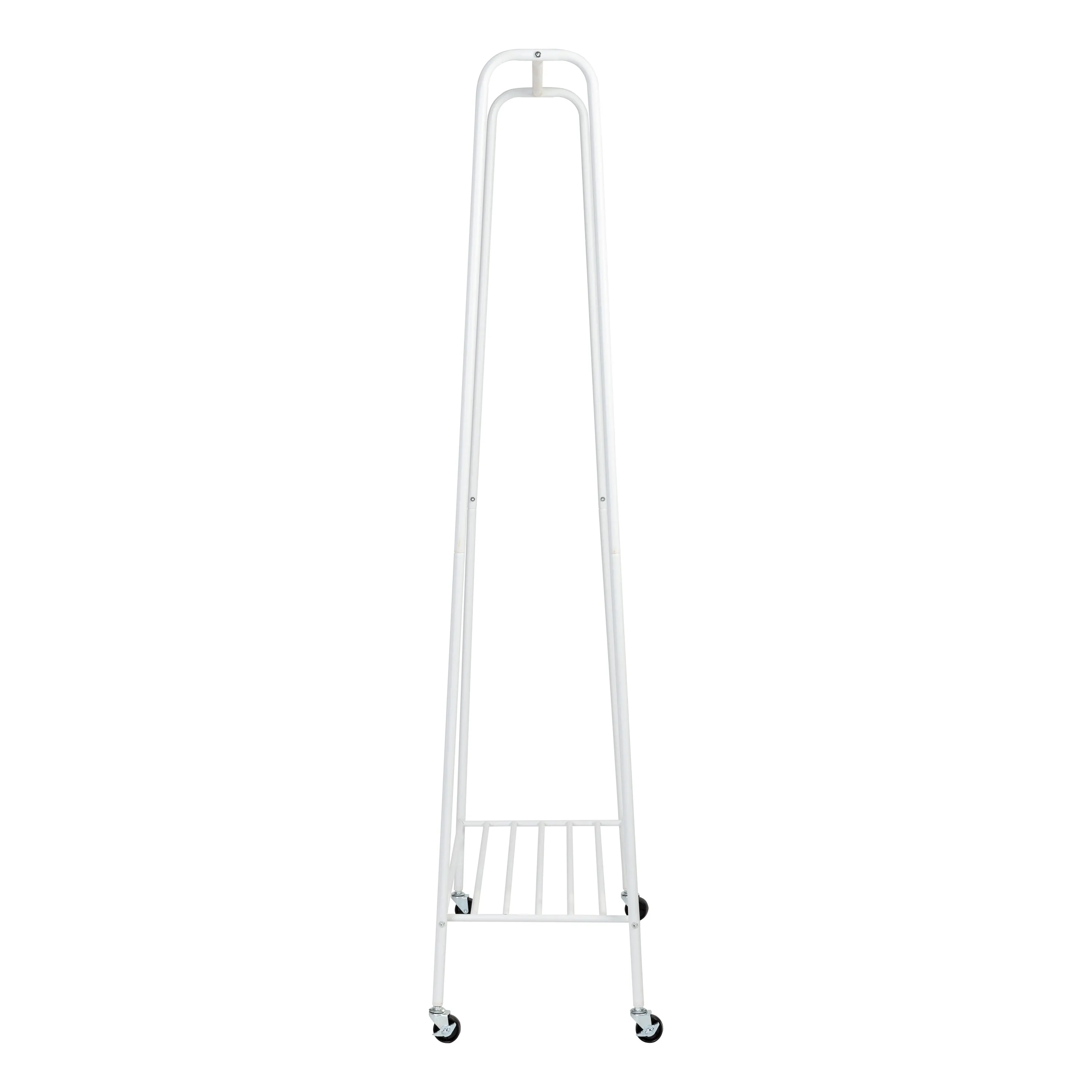 Matte White Metal Rolling Clothes Rack with Shelf