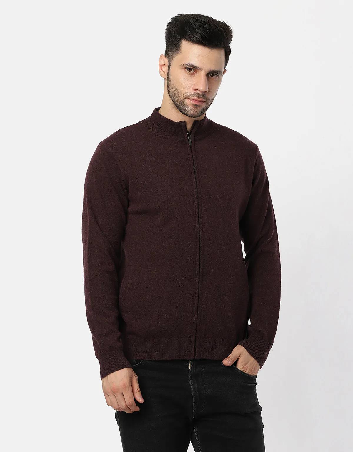 Men Knitted T-Neck Full zipper Sweater