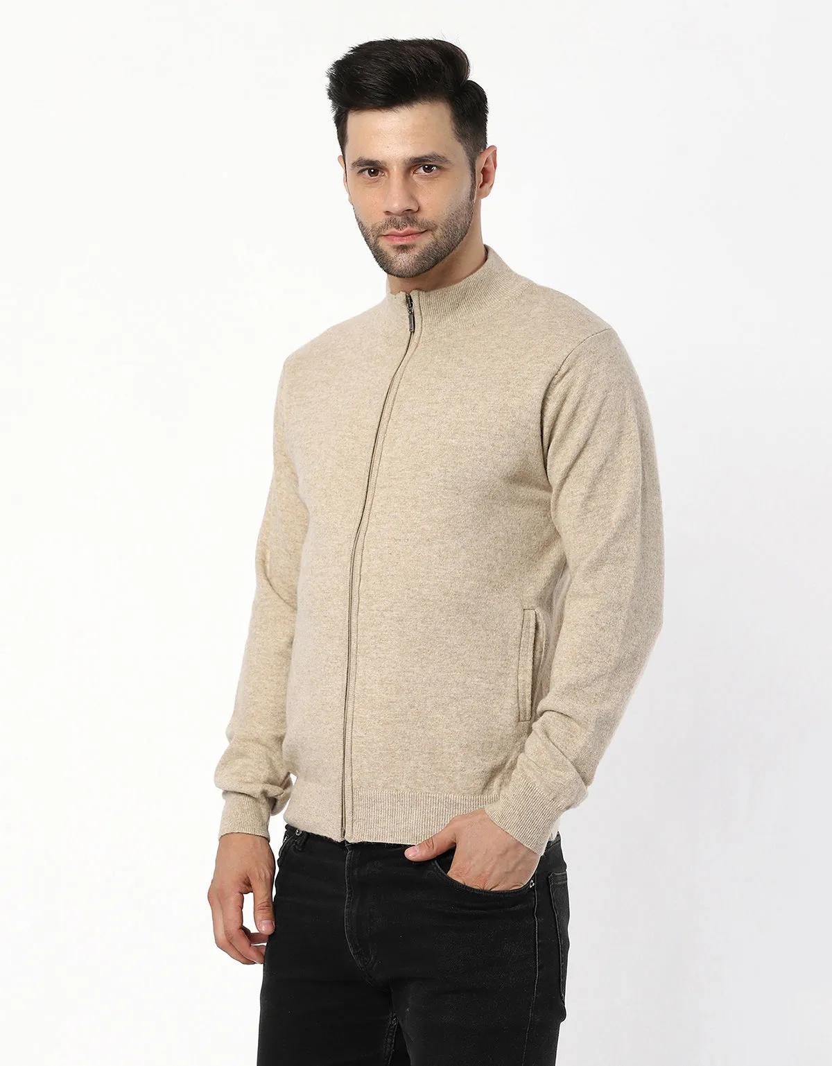 Men Knitted T-Neck Full zipper Sweater