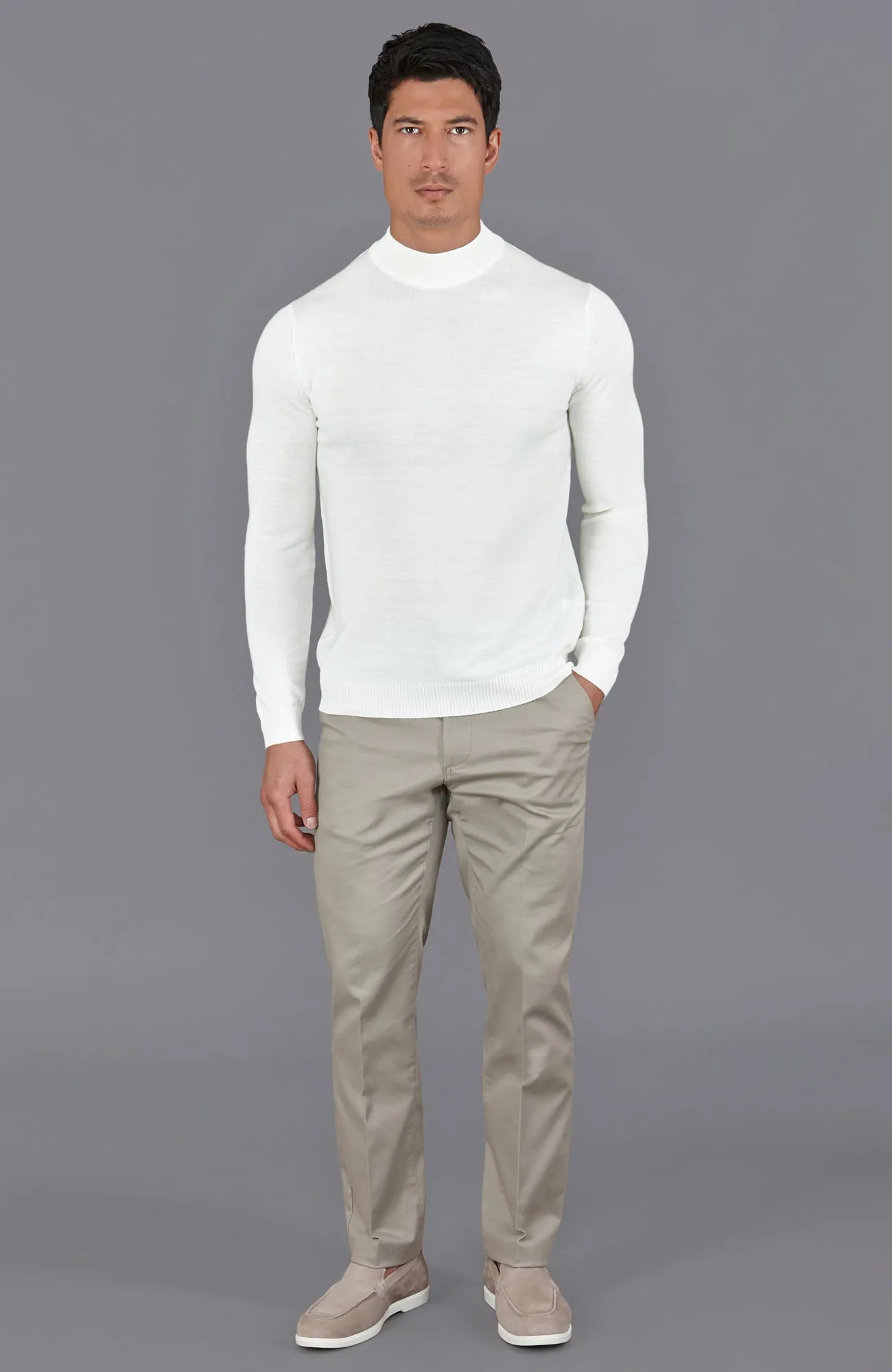 Mens Extra Fine Merino Wool Mock Turtleneck Jumper