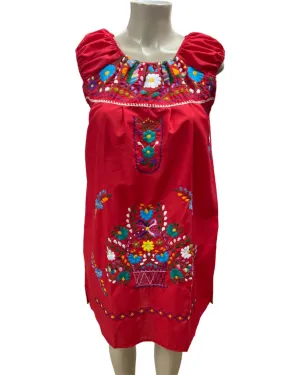 Mexican Floral Embroidered Off the Shoulder Dress Evelia Red