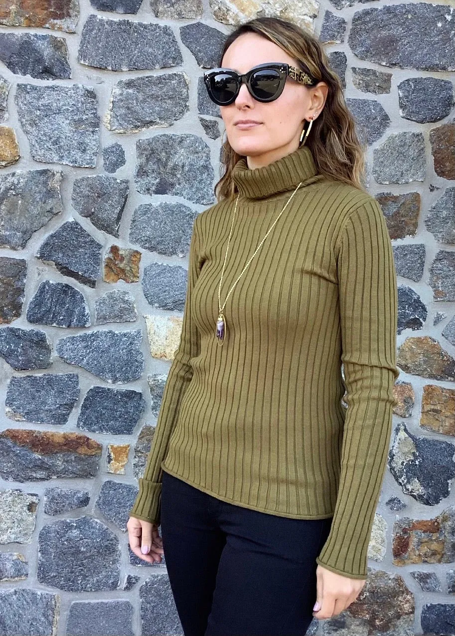 Moss Ribbed Turtleneck