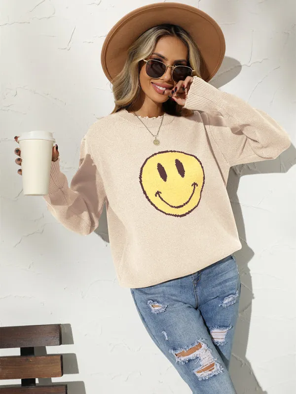 New Round Neck Loose Smile Knit Pullover Sweater