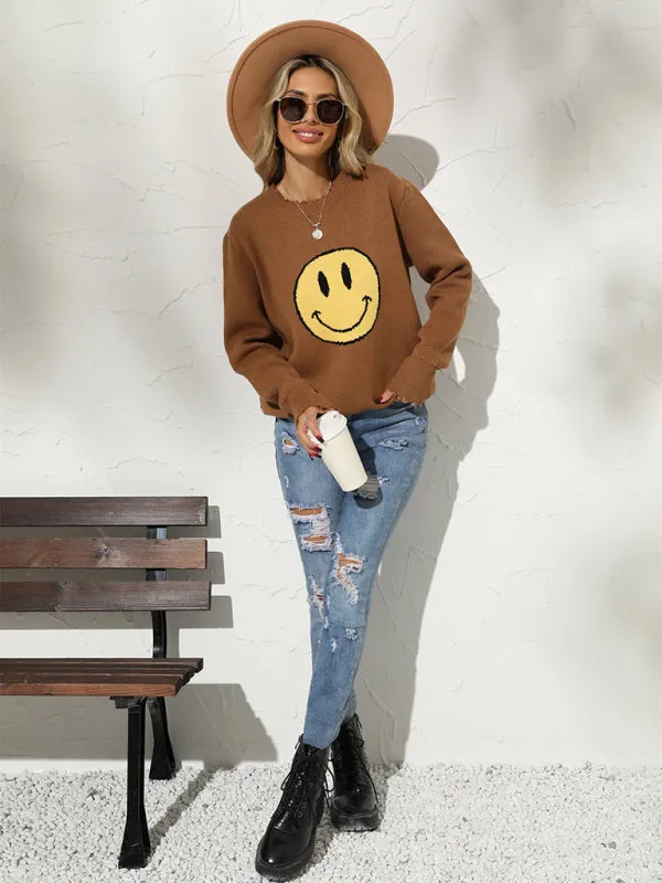 New Round Neck Loose Smile Knit Pullover Sweater