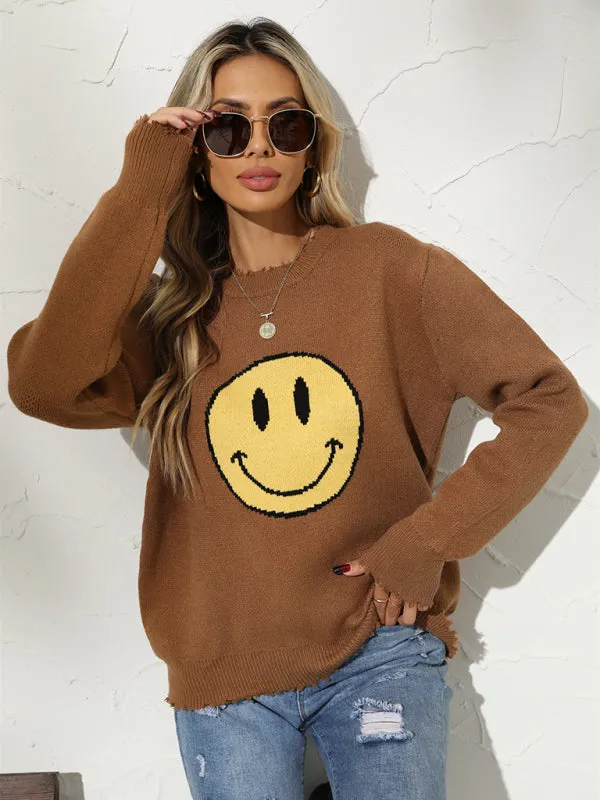 New Round Neck Loose Smile Knit Pullover Sweater