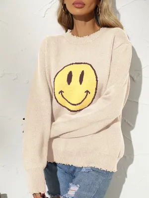 New Round Neck Loose Smile Knit Pullover Sweater