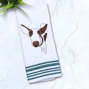 Podenco Ibizan Hound Turquoise Stripes Kitchen Hand Towel