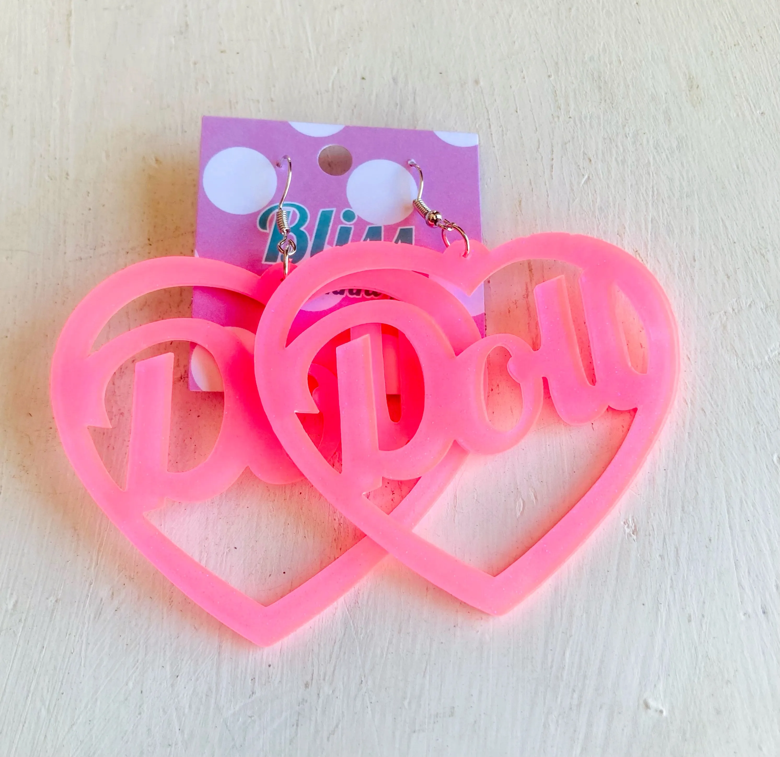 "Doll" Heart Acrylic Statement Earrings