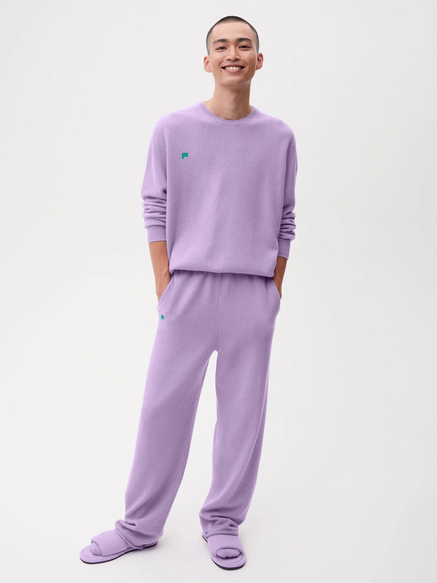 Recycled Cashmere Loose Track Pants—orchid purple