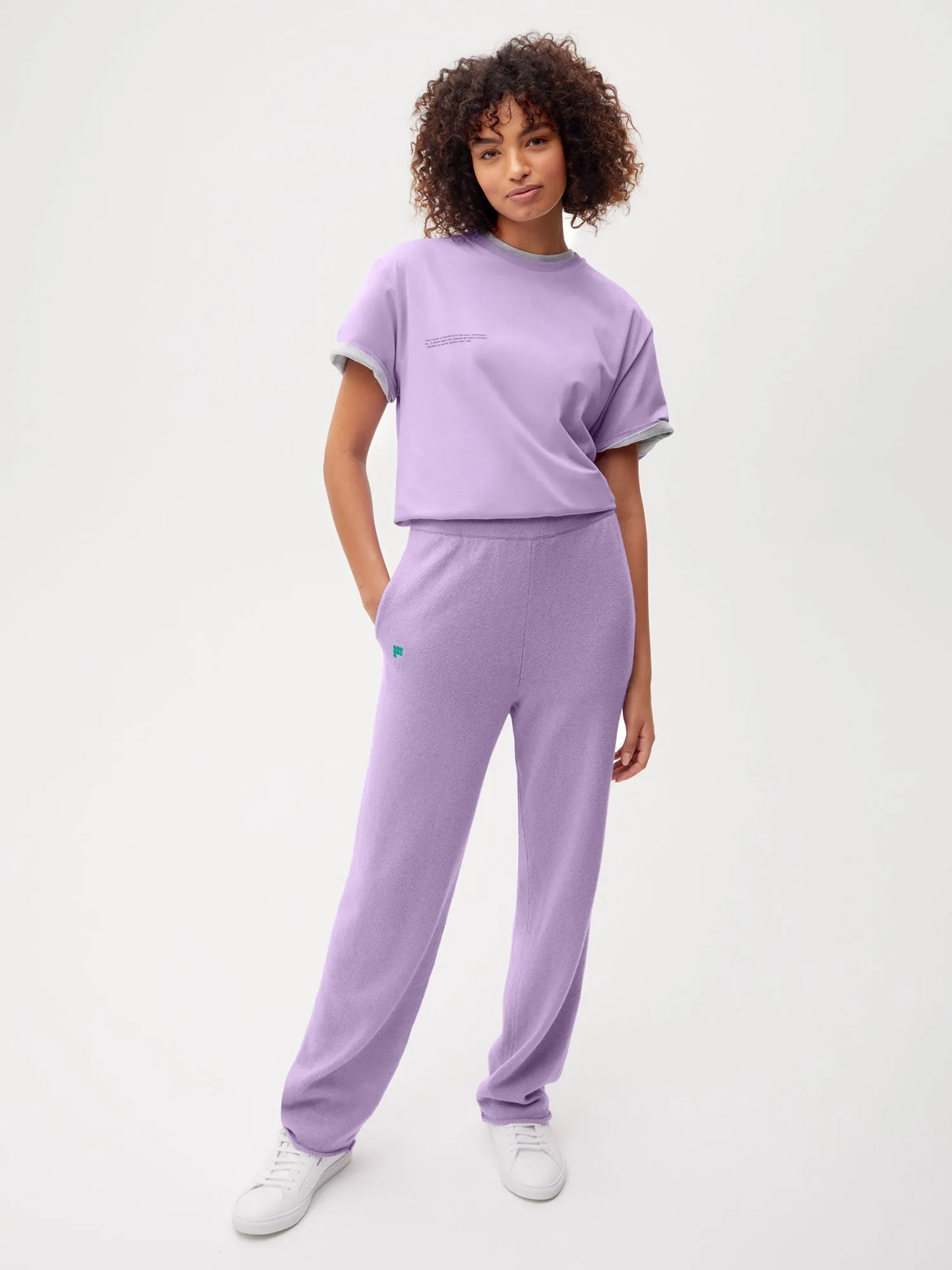 Recycled Cashmere Loose Track Pants—orchid purple