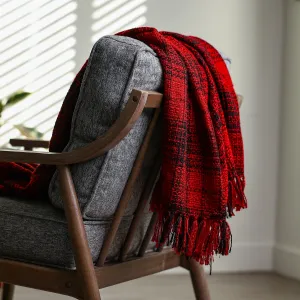 Red Plaid Throw Blanket 58" X 63"  3" Tassel