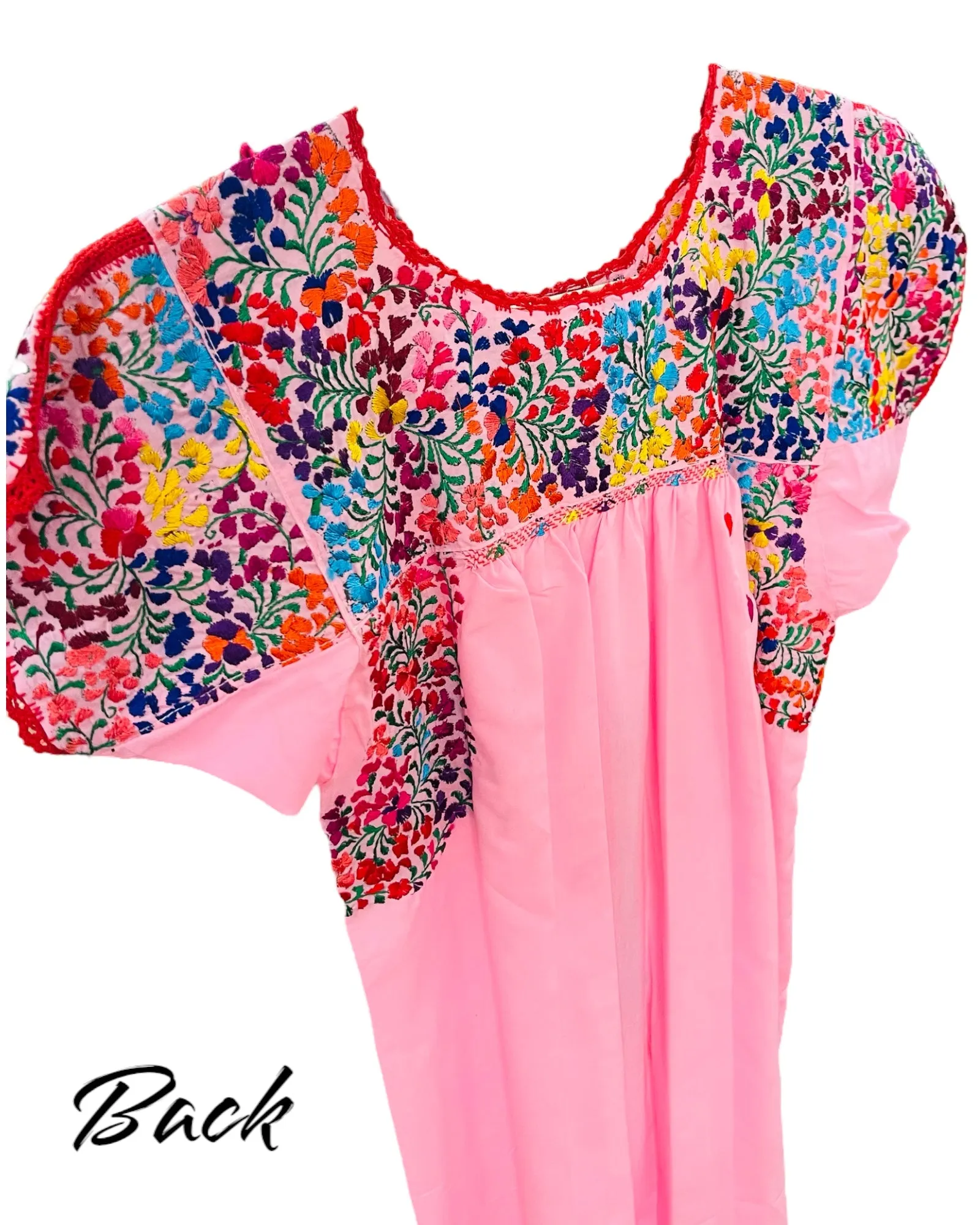 Pink San Antonino Embroidered Mexican Boho Dress - Handmade and Colorful Fiesta Wear