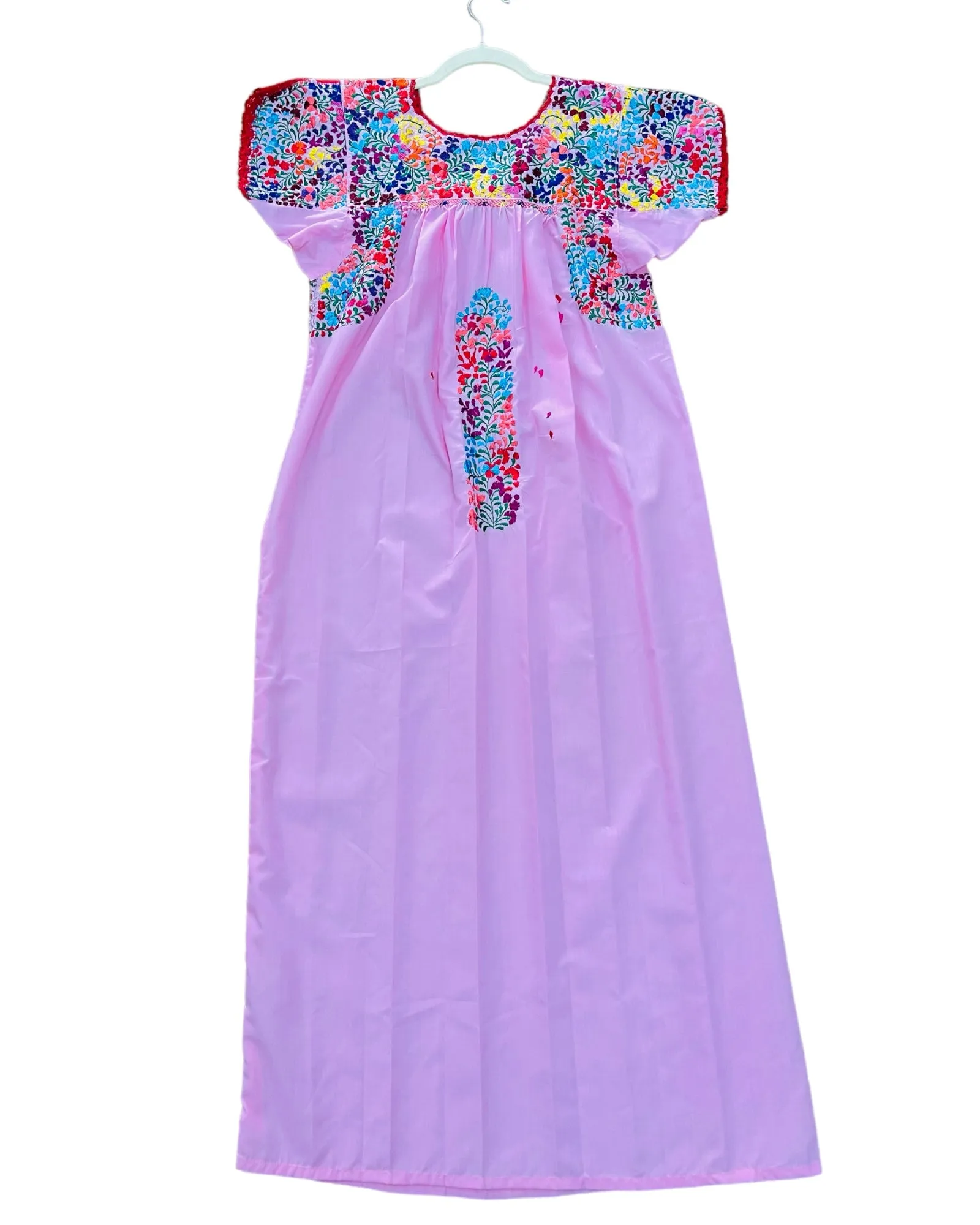 Pink San Antonino Embroidered Mexican Boho Dress - Handmade and Colorful Fiesta Wear