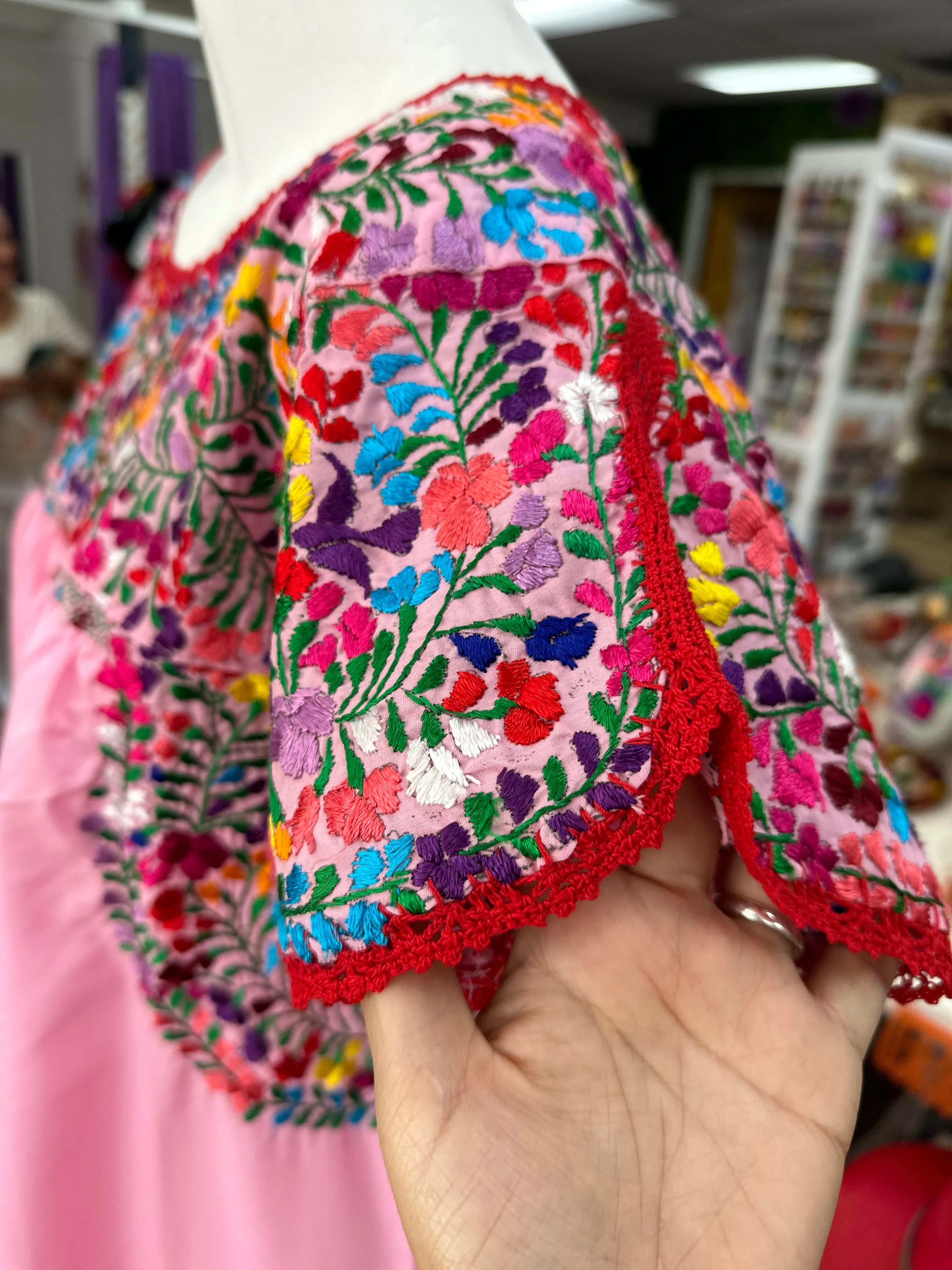 Pink San Antonino Embroidered Mexican Boho Dress - Handmade and Colorful Fiesta Wear