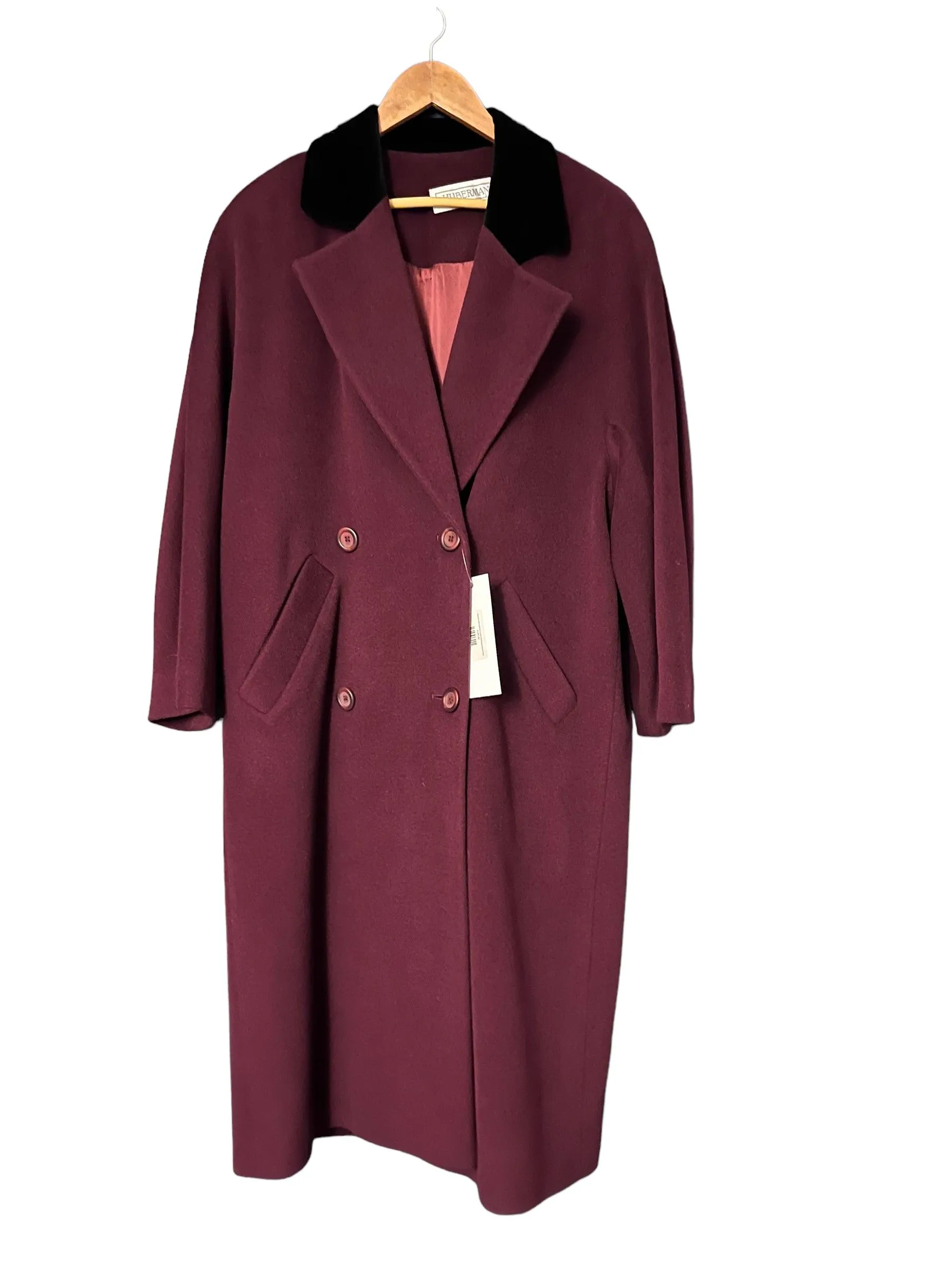 Selfridges Huberman Wool Cashmere Angora Blend Burgundy Coat UK Size 8