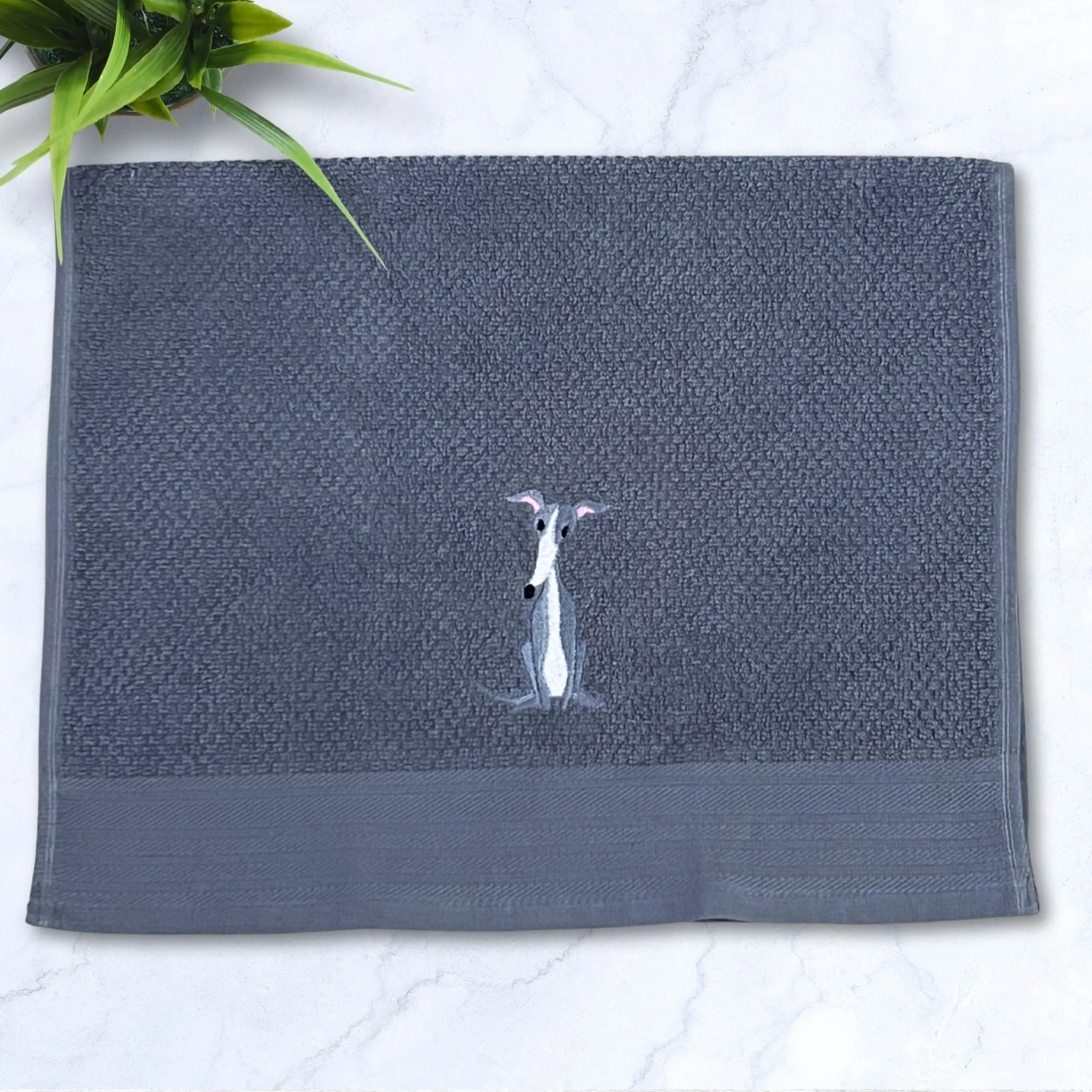 Sitting Italian Greyhound IG Whippet Grey Kitchen Hand Towel