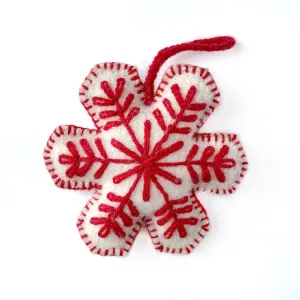 Snowflake Ornament, Solid Embroidered Wool