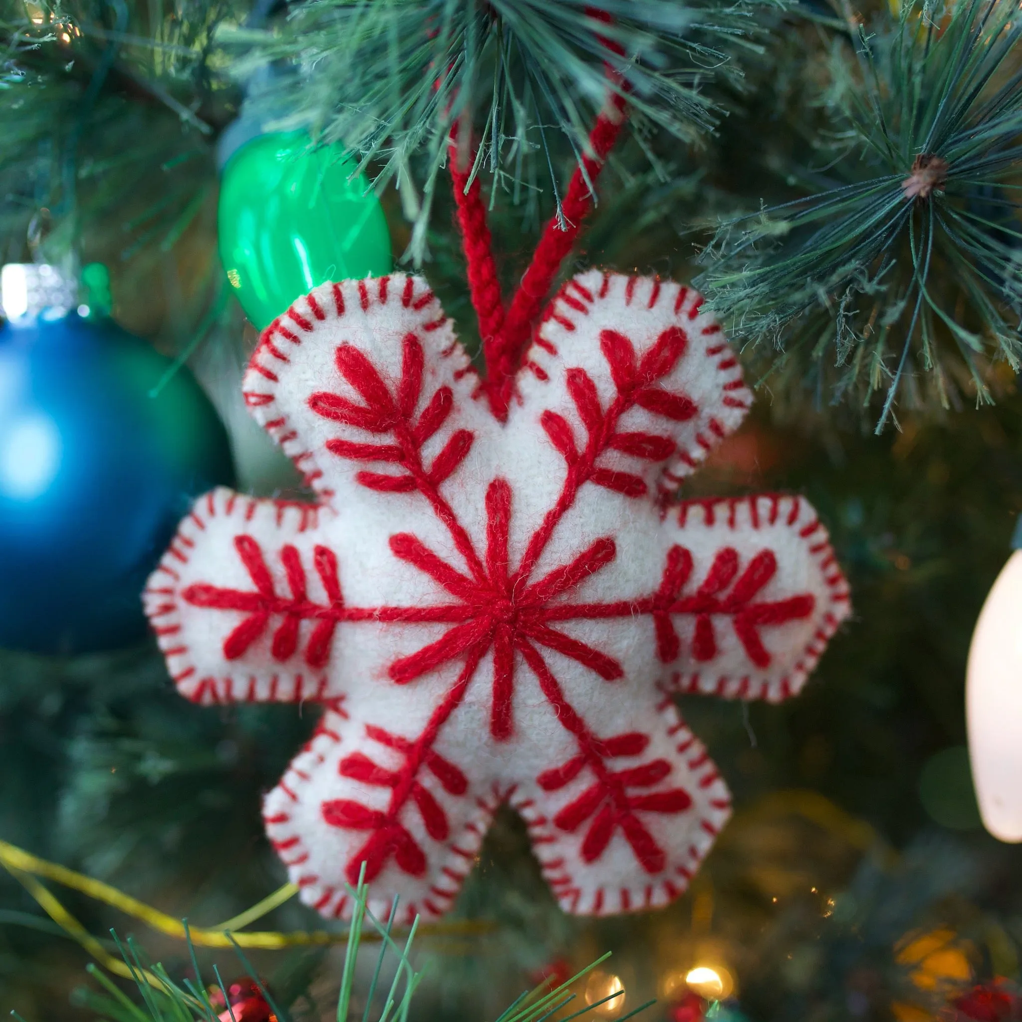 Snowflake Ornament, Solid Embroidered Wool