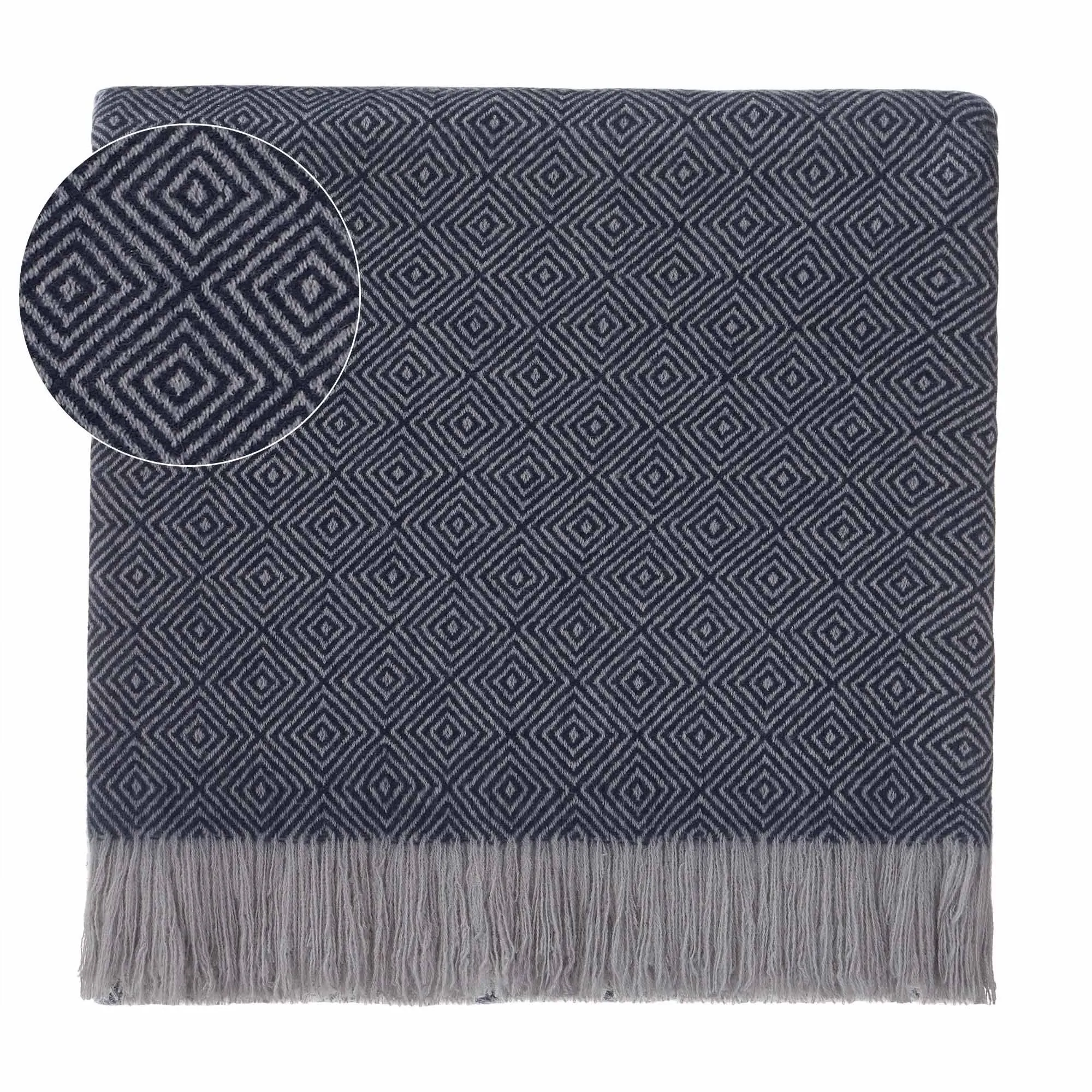 Uyuni Cashmere Blanket [Dark blue/Light grey]