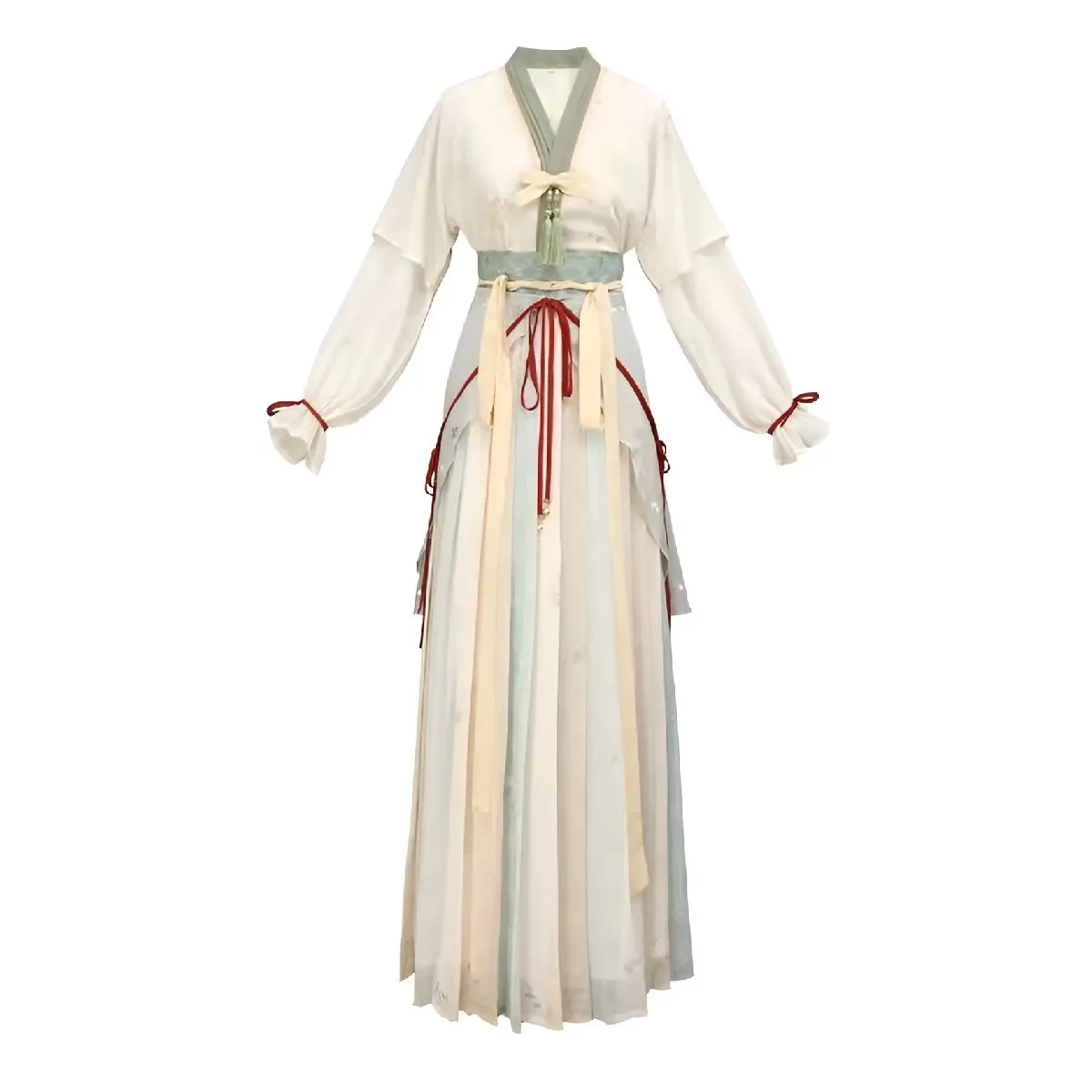 White and Green Women Hanfu Four Piece Set