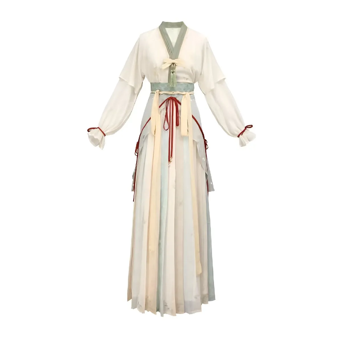 White and Green Women Hanfu Four Piece Set