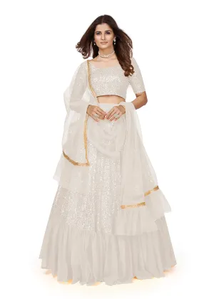 White Multi Sequins Embroidered Party Wear Lehenga Choli