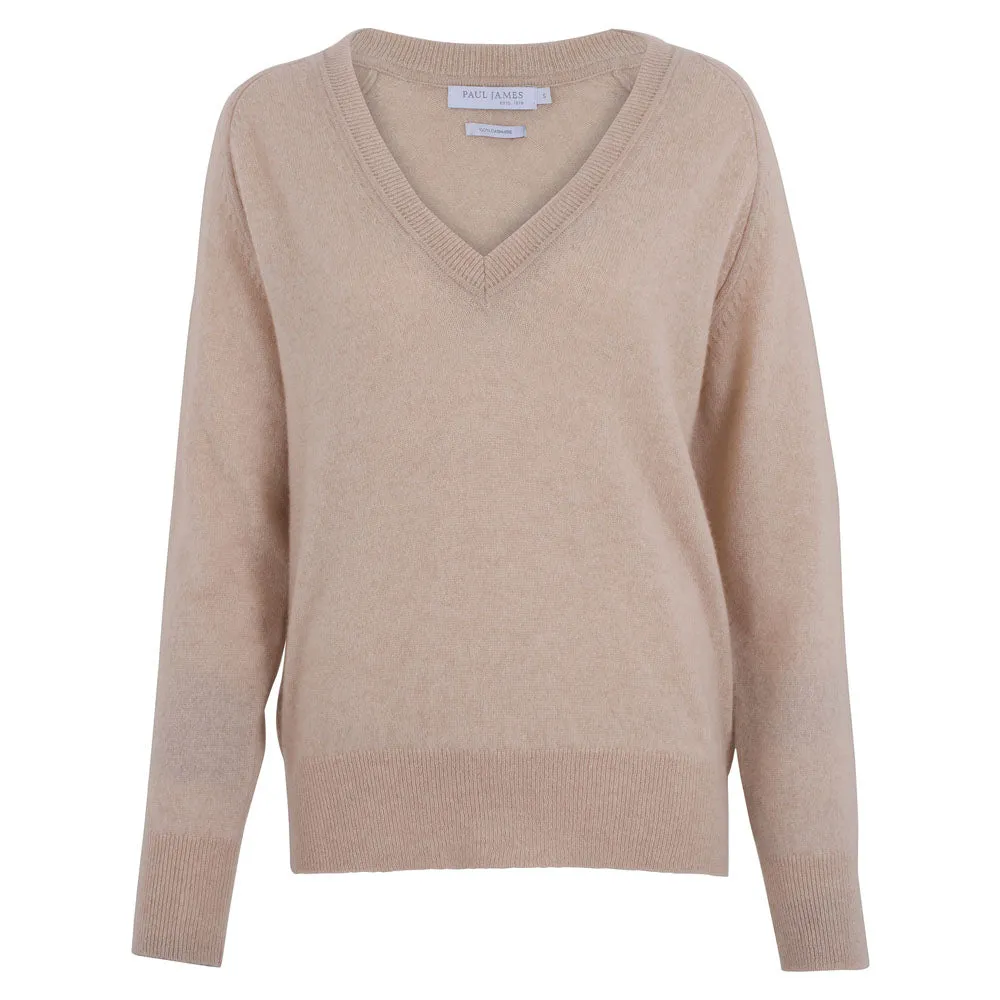 Womens 100% Cashmere V Neck Raglan Jumper