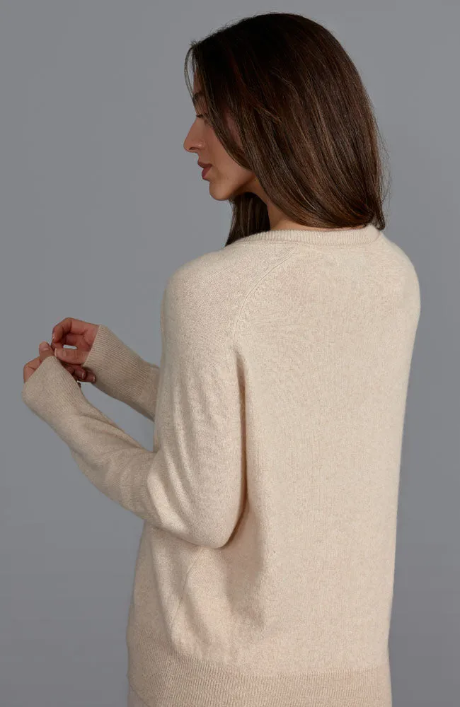 Womens 100% Cashmere V Neck Raglan Jumper