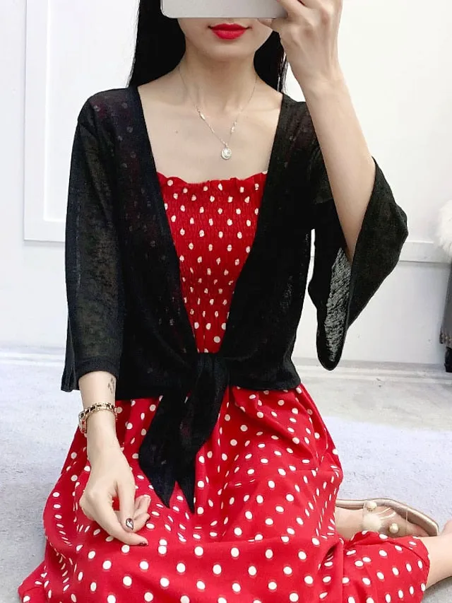 Women's Shrug Jumper Knit Knitted Thin Pure Color V Neck Stylish Elegant Outdoor Work Spring Summer Red White M L XL / Casual / Regular Fit / Going out