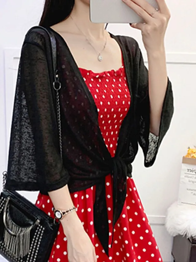 Women's Shrug Jumper Knit Knitted Thin Pure Color V Neck Stylish Elegant Outdoor Work Spring Summer Red White M L XL / Casual / Regular Fit / Going out